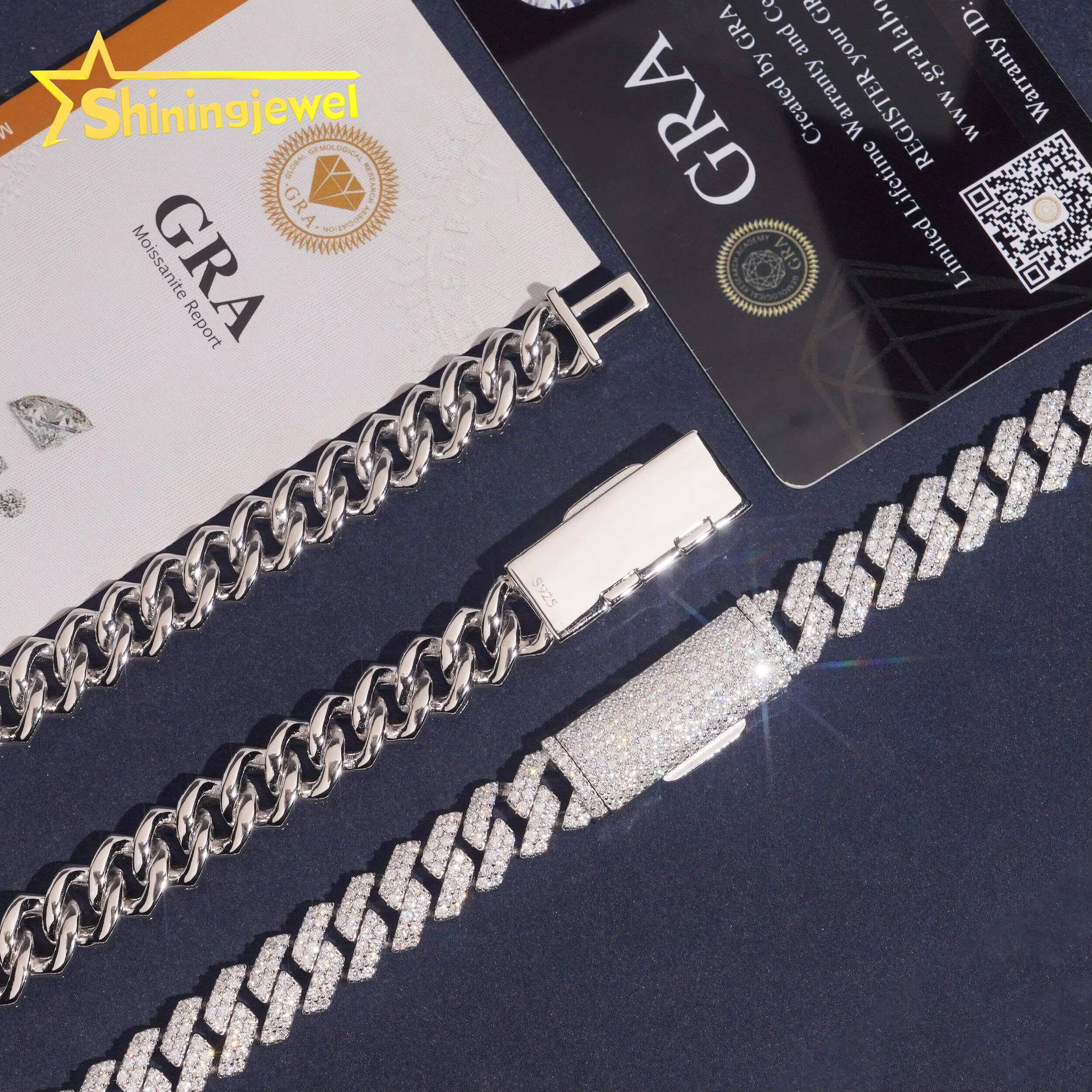 US Warehouse Local Stock Pass Diamond Tester Solid Back Hip Hop Jewelry 925 Silver 10mm VVS Moissanite Cuban Link Chain