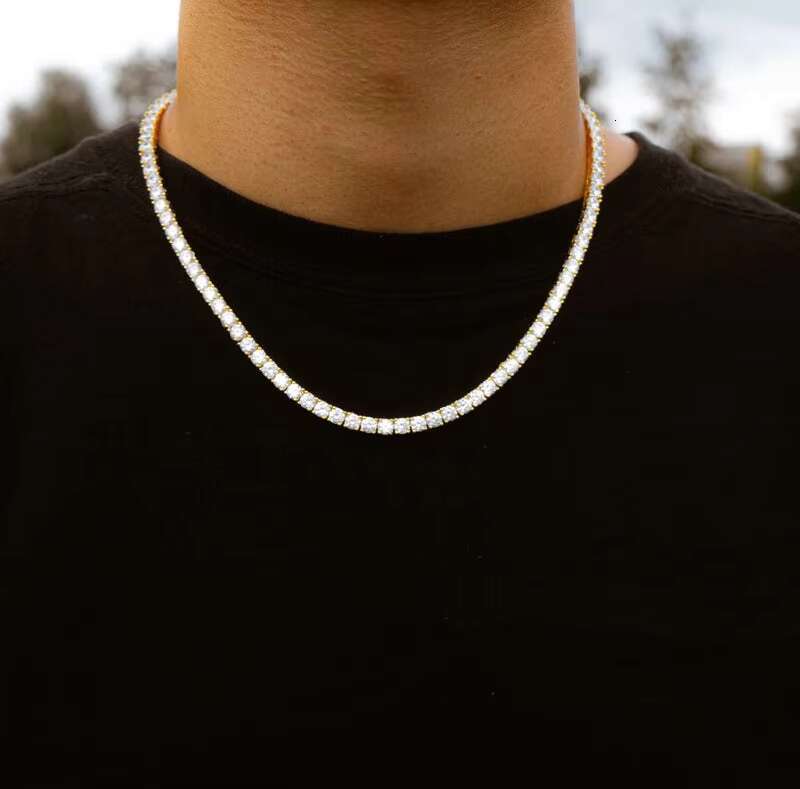 100% Pass the Diamond Tester 2mm 3mm 4mm 5mm 6mm 925 Silver VVS Moissanite Diamond Tennis Necklace Stylish Style for Men/women