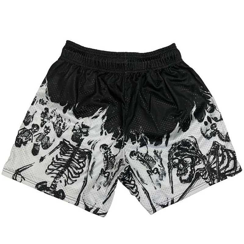 Summer Mens Shorts Skull Pattern Casual Shorts Street Hip Hop Fitness Polyester Quick drying Breathable Embroidered Mens Shorts X250410