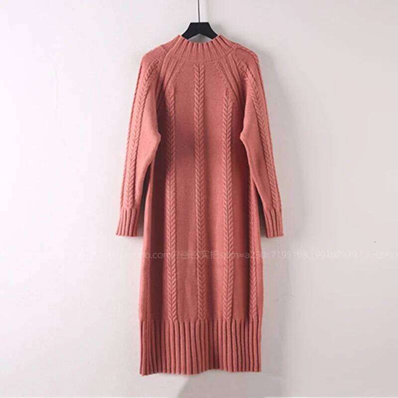 Winter Thicken Plush Velvet Lined Sweater Dress Women's Fall Half Turtleneck Rib Knit Bottom Dresses Elegant Warm Vestido Midi