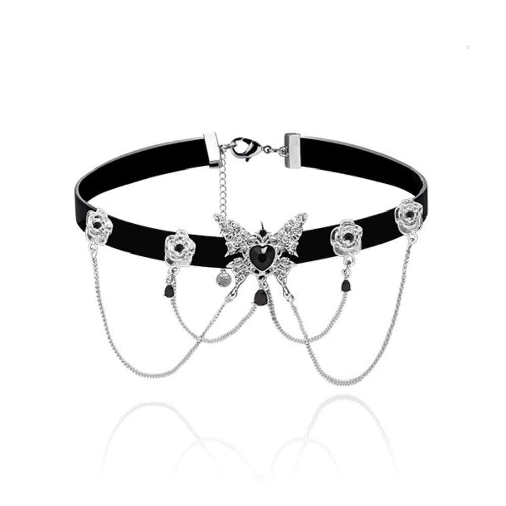 Original Personality Butterfly Black Heart Sweet Cool Spicy Girl Choker Necklace Dark Style Leather Collarbone Chain