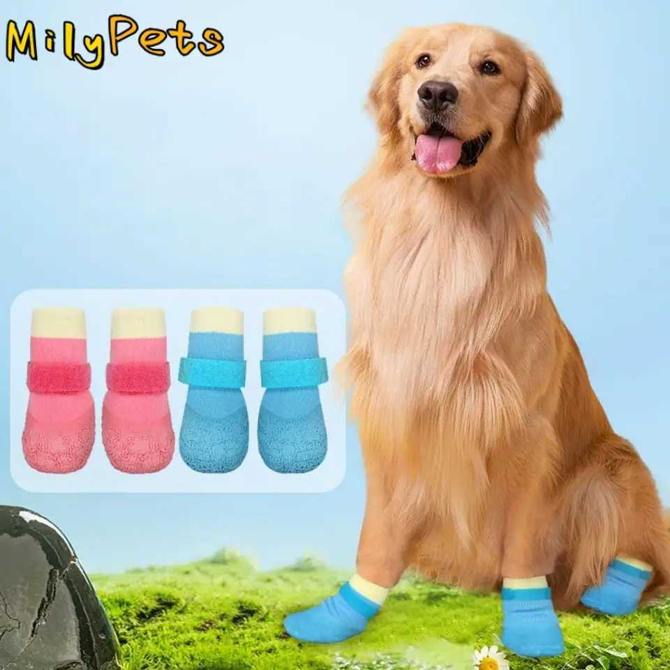 4 pieces/set of soft bottom dog waterproof socks breathable and wear-resistant pet foot covers dustproof and adjustable dog anti slip shoes T2504010