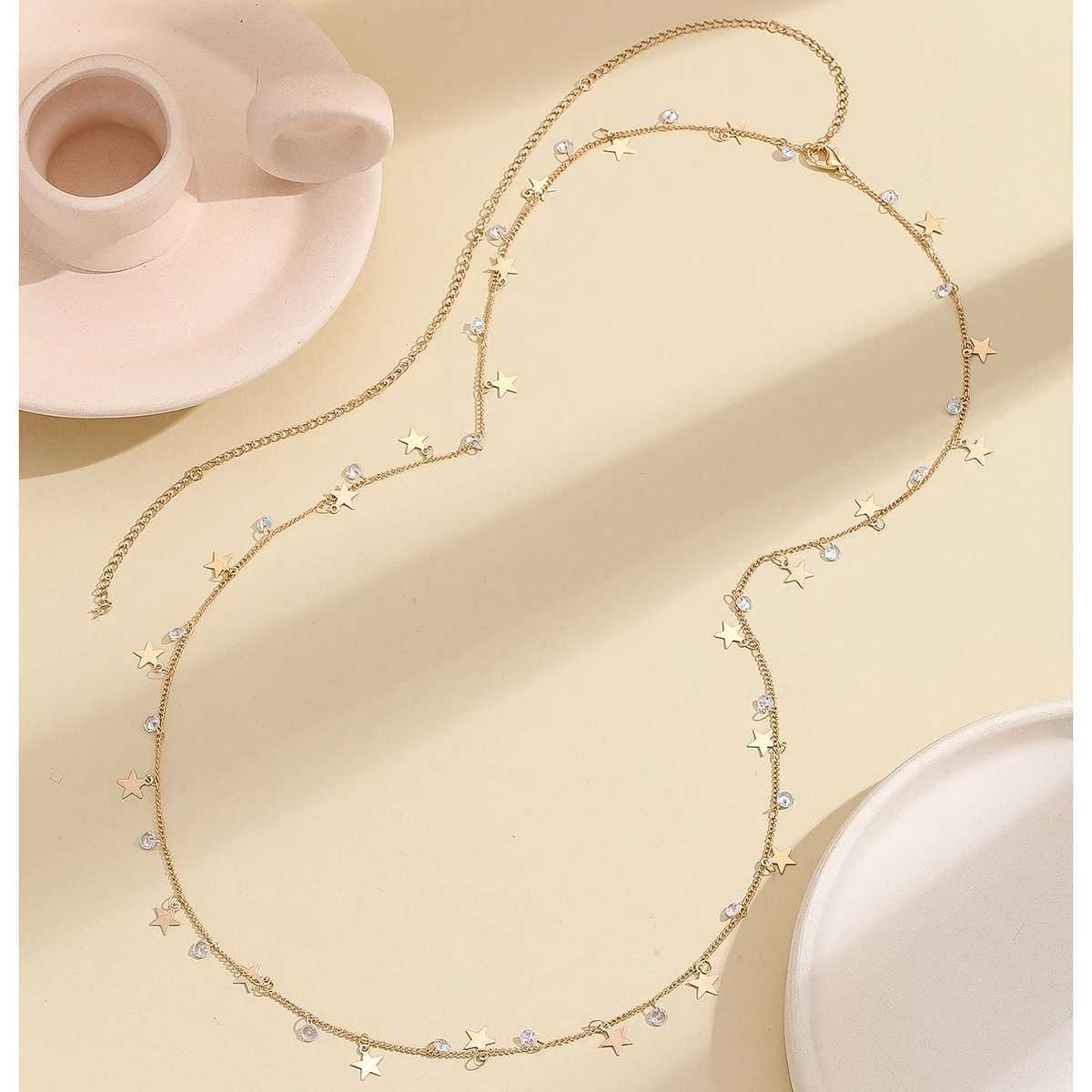 Dynamic exquisite and fashionable laser plated body chain with numbered star shaped patches and sparkling gemstone body chain X250410