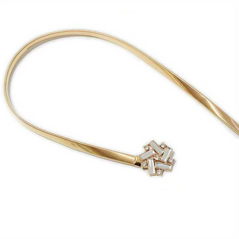 Metal elastic waist chain with diamond pattern inlay decoration and gold simple fl set Gm1284 X250410