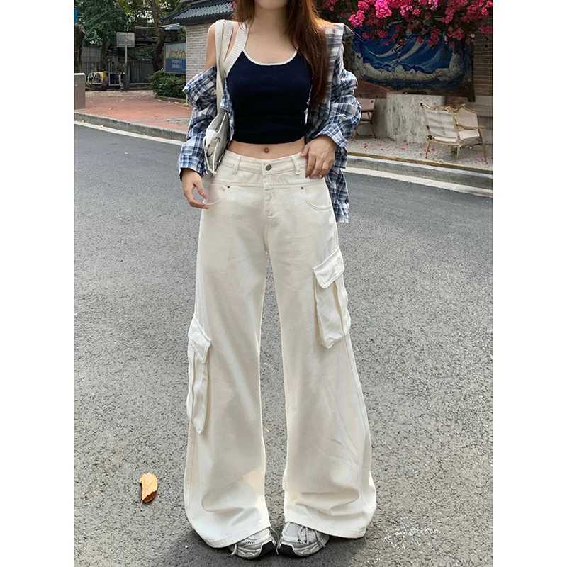 High Waist Relaxed Fit Drag Bottom Casual Loose Women Jeans Trousers Long Pant Wide Leg Denim Overalls C251110