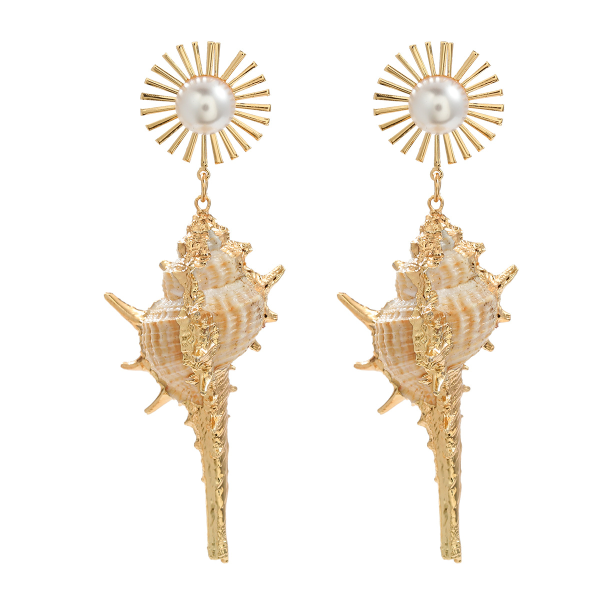 Autumn New Conch Earrings Exquisite Earrings Charm Girl Alloy Inlaid With Pearls Sunflowers Bohemian Style Jewelry Earrings