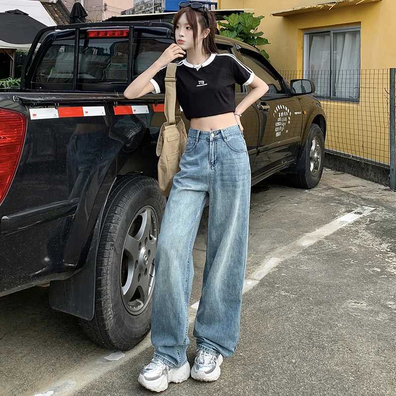Y2K pants women clothes high waist wide leg baggy jeans vintage holiday style regular fit slim long legs C251110