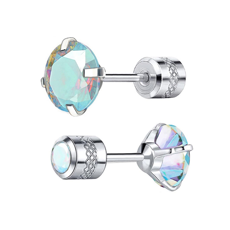 1pair Laser Diamond Medical Stainless Steel AB Crystal Zircon Ear Studs Earrings Black Gun Plated Tragus Cartilage Hypoallergenic Screws Piercing Jewe