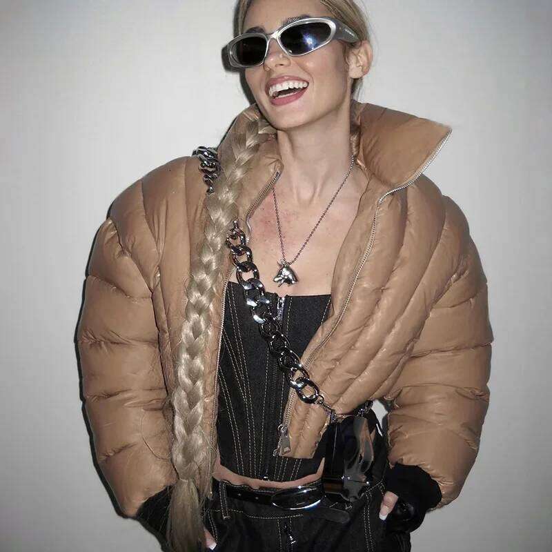 Y23tp407 Women's Winter Solid Color Lapel Zipper Long Sleeve Waist Tie Puffer Jacket Cotton Padded Coat For Ladies