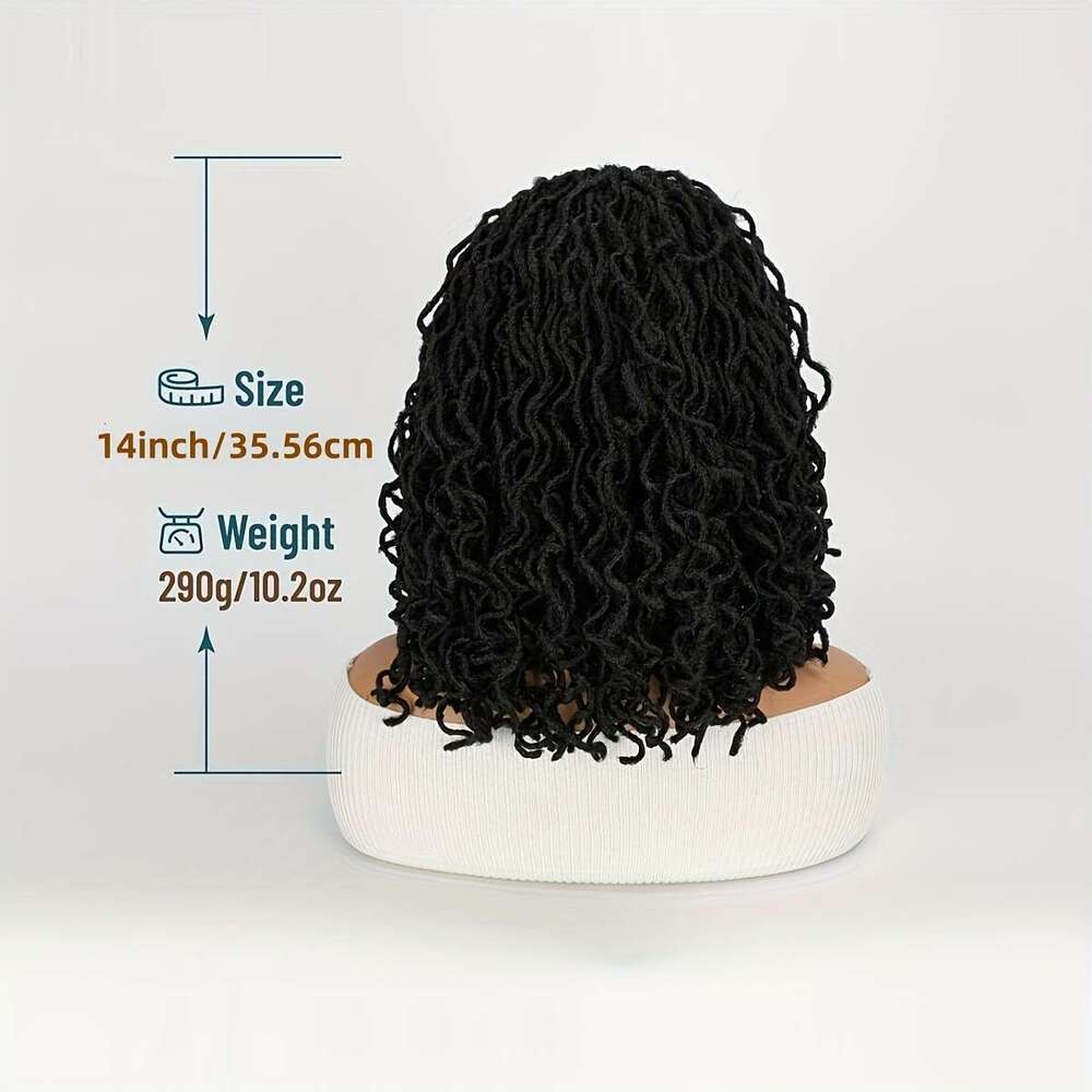 Full Lace Faux Locs Short Afro Curly Dreadlock Wig Glueless Knotless Box Braids Flame Retardant Lightweight + Pre-Plucked Hairline Natural Fluffy For 