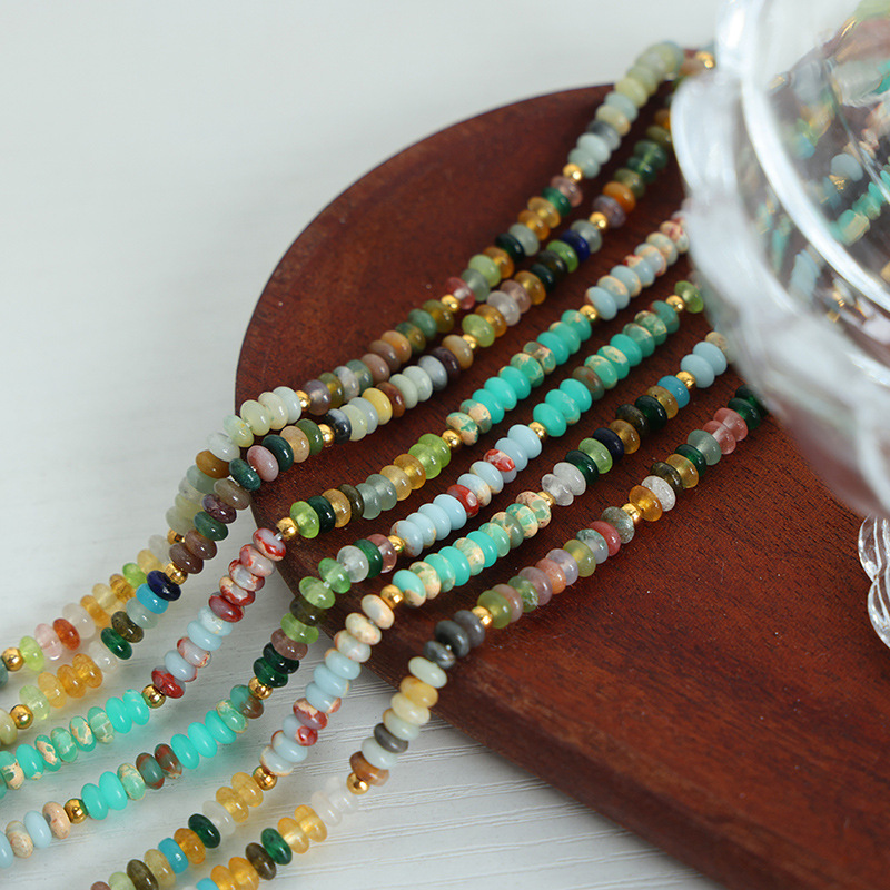 Natural Stone Rondelle 2X4mm Turquoises Quartz Jasper Agates Flat Round Spacer Beads for Jewelry Making DIY Bracelet Acessories