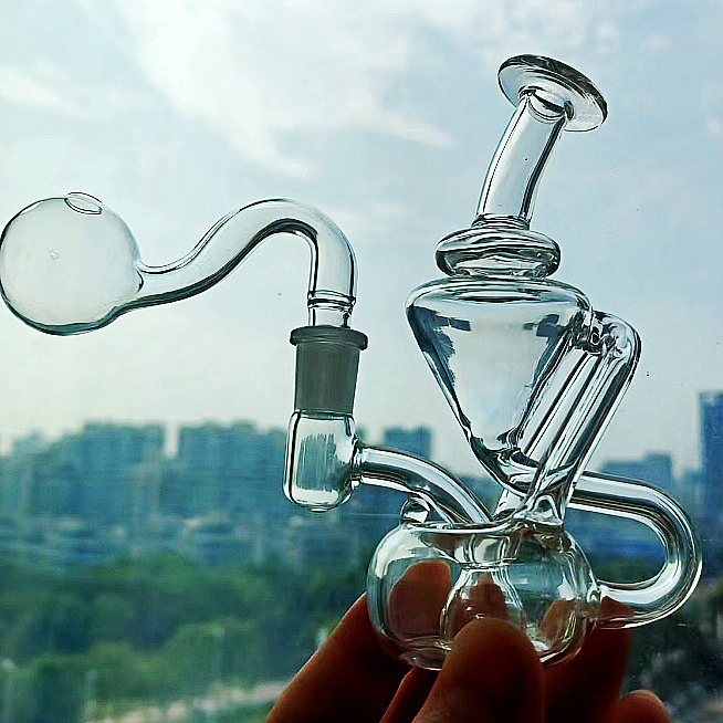 Mini Recycler Glass Bongs Bubbler Bent Neck Diffused Water Pipes with Percolator Heady Hookahs 10mm Shisha Accessory