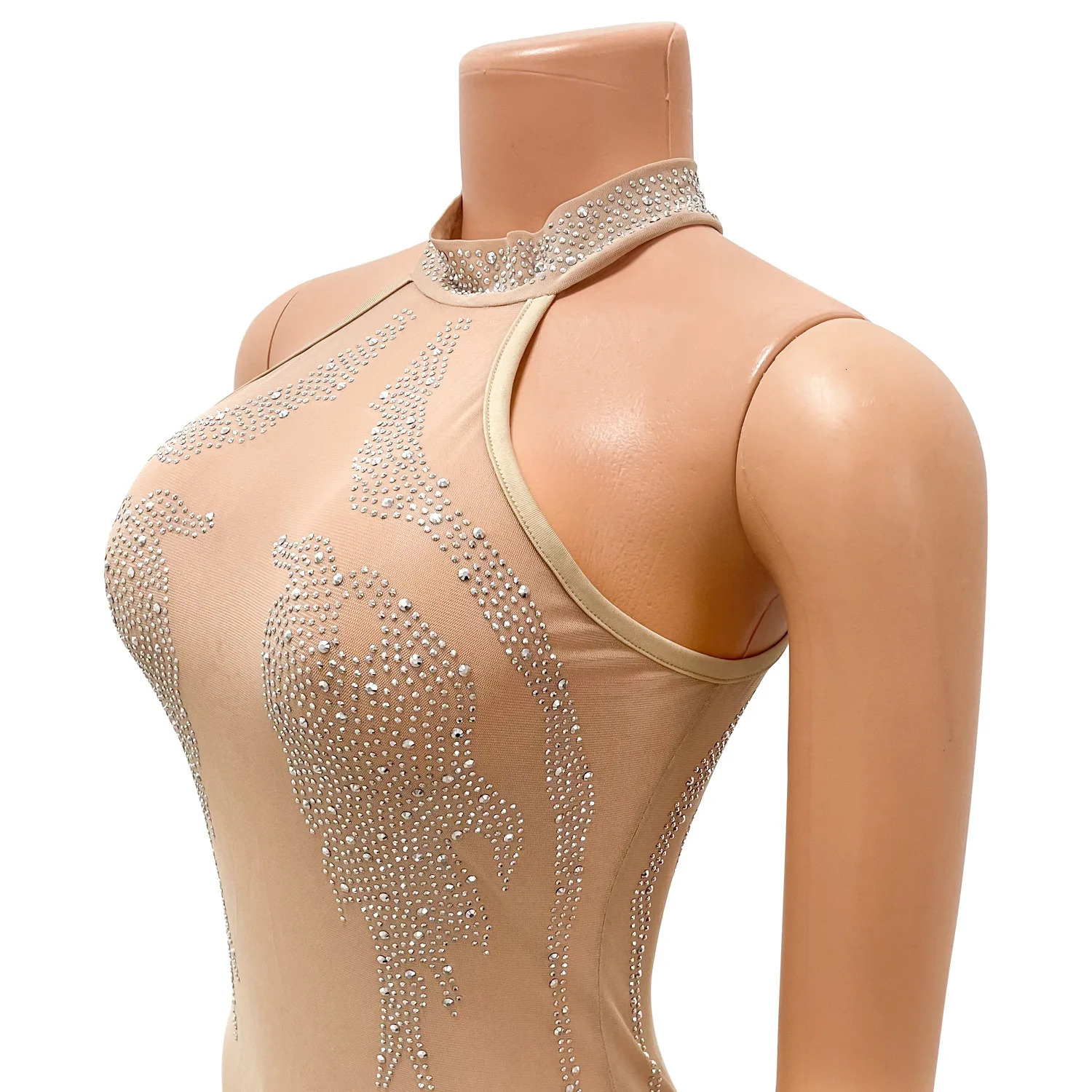 Sexy Mesh Diamond Short Ball Evening Mini Dress See Through Womens Nightclub Party Diamond Tight Dress 250403