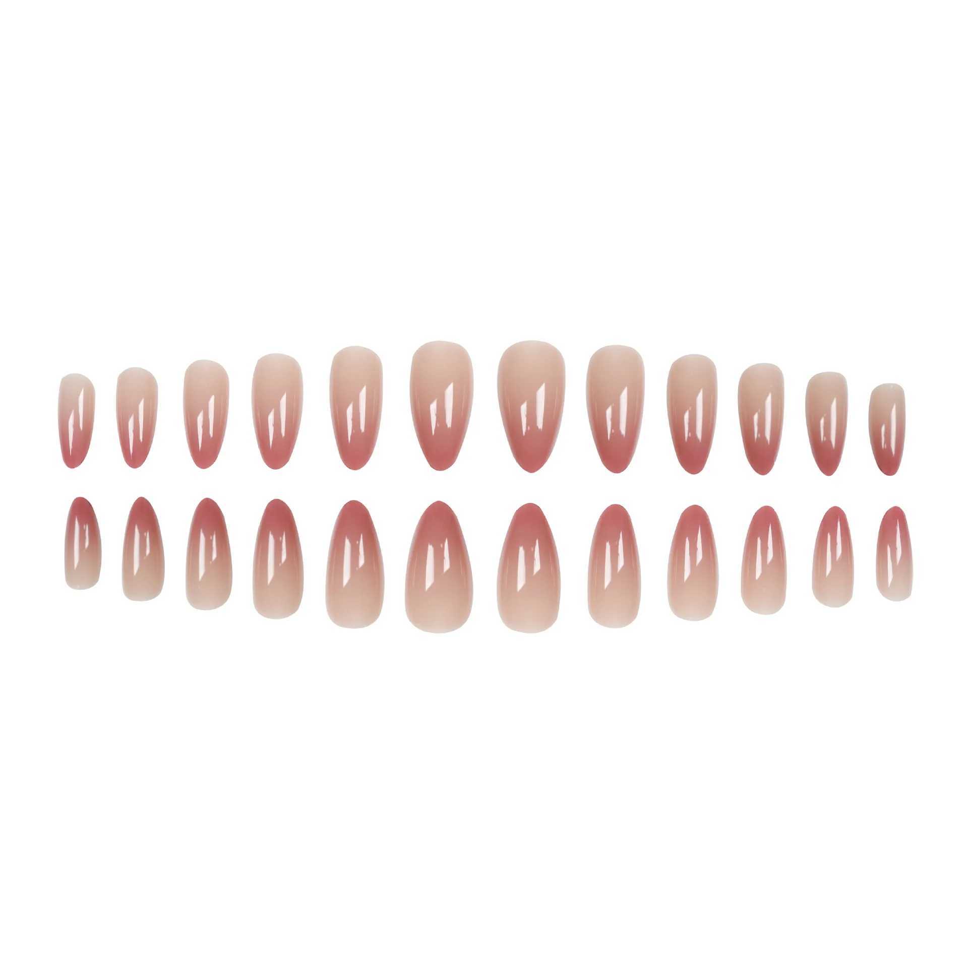 Ins Sweet Gradient Pink Fake Nail Patch Almond Gloss Korean Fake Nail Wearable 24 Piece Artificial Nail Free Shipping W250410