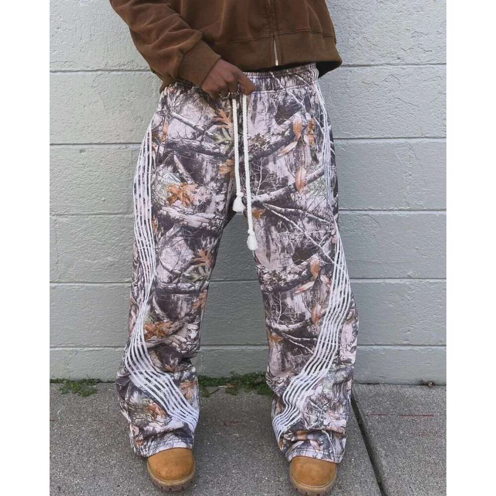 Y2k Streetwear Retro Sweatpants Gothic Hip Hop Camouflage Pattern Loose Casual Mens And Womens Stretch Waist Jogging Pants