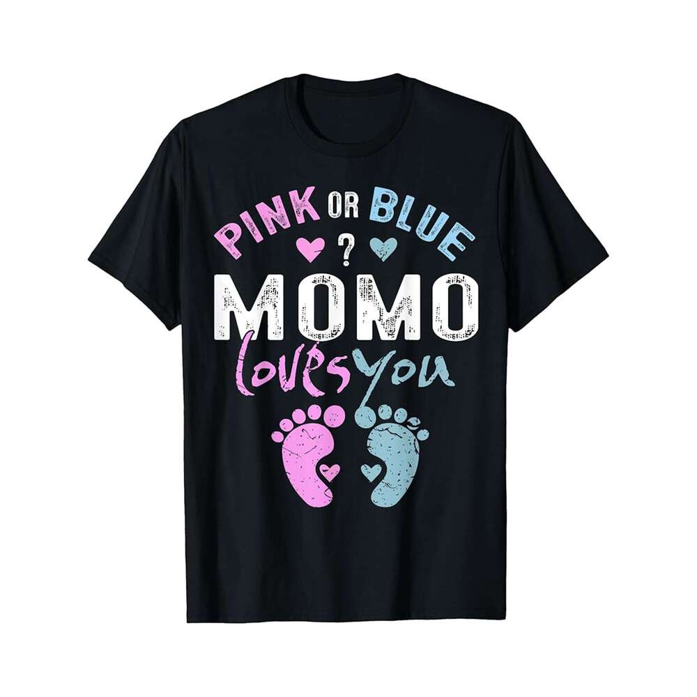 Designer T shirt Pink or Blue Momo Loves You Grandma Gifts for Grandparents - 220g T shits