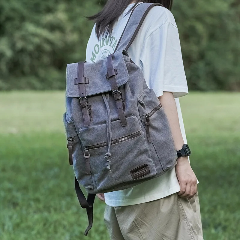 Unisex Retro travel Backpack for mountain climbing High quality canvas college student largecapacity computer backpack men 251110
