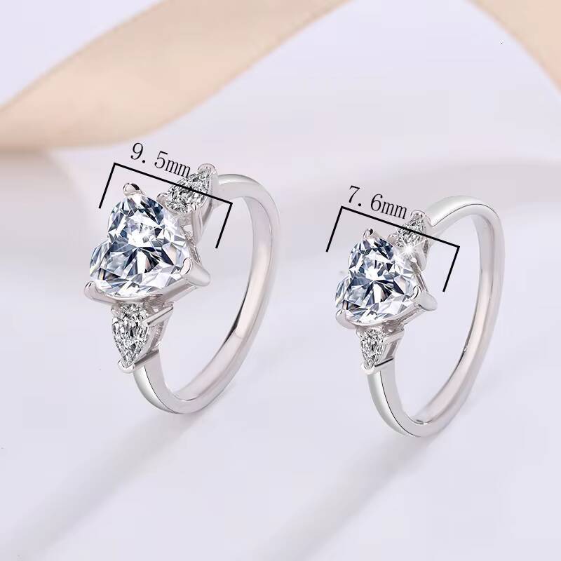 Fine Jewelry S925 Sterling Silver 1Carat Heart Shaped Moissanite Ring for Women Finger Promise 925 Silver Moissanite Rings