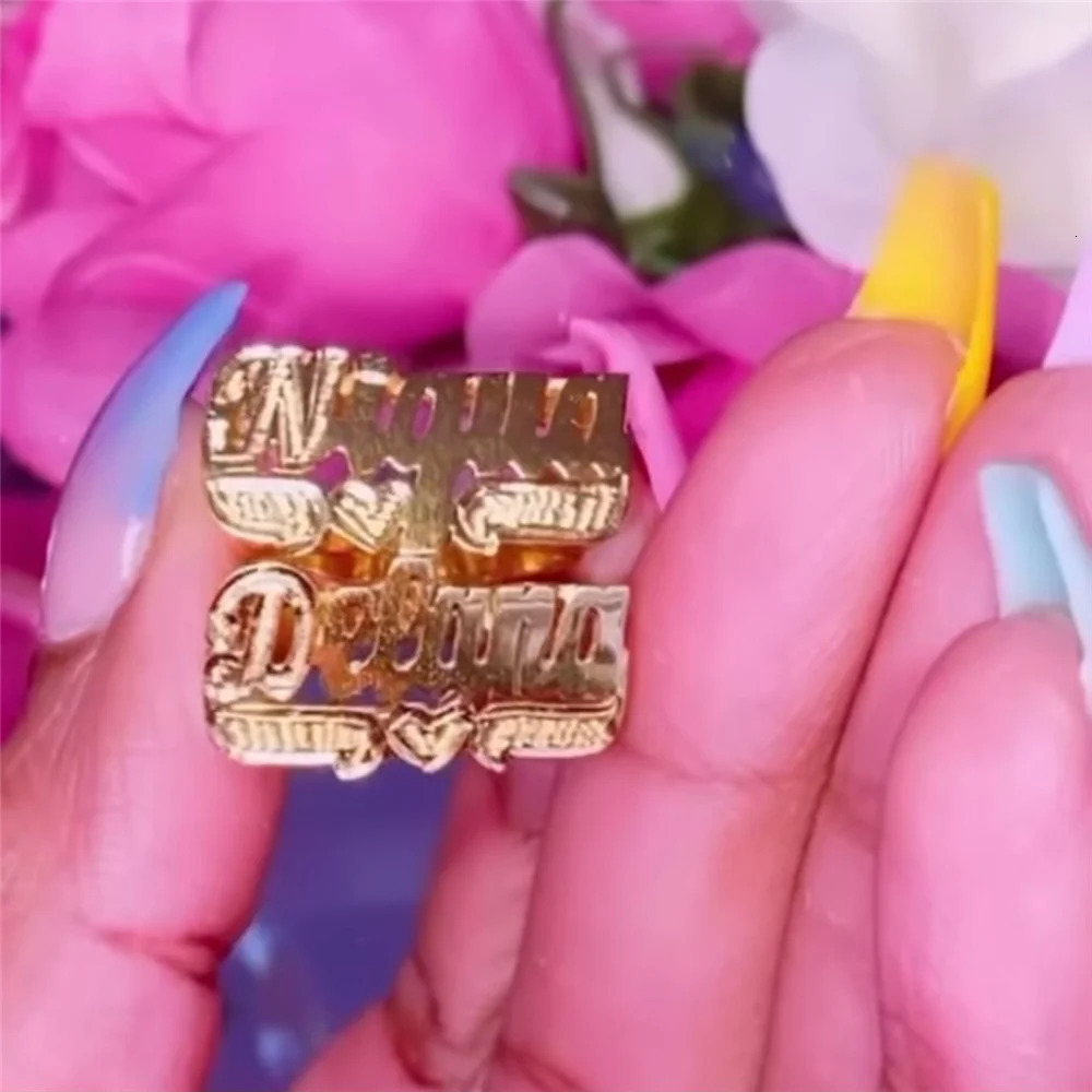 Custom Double Layers Nameplate Ring Hip Hop Women Two Color Name Ring Retro Jewelry For Gift Drop 250409