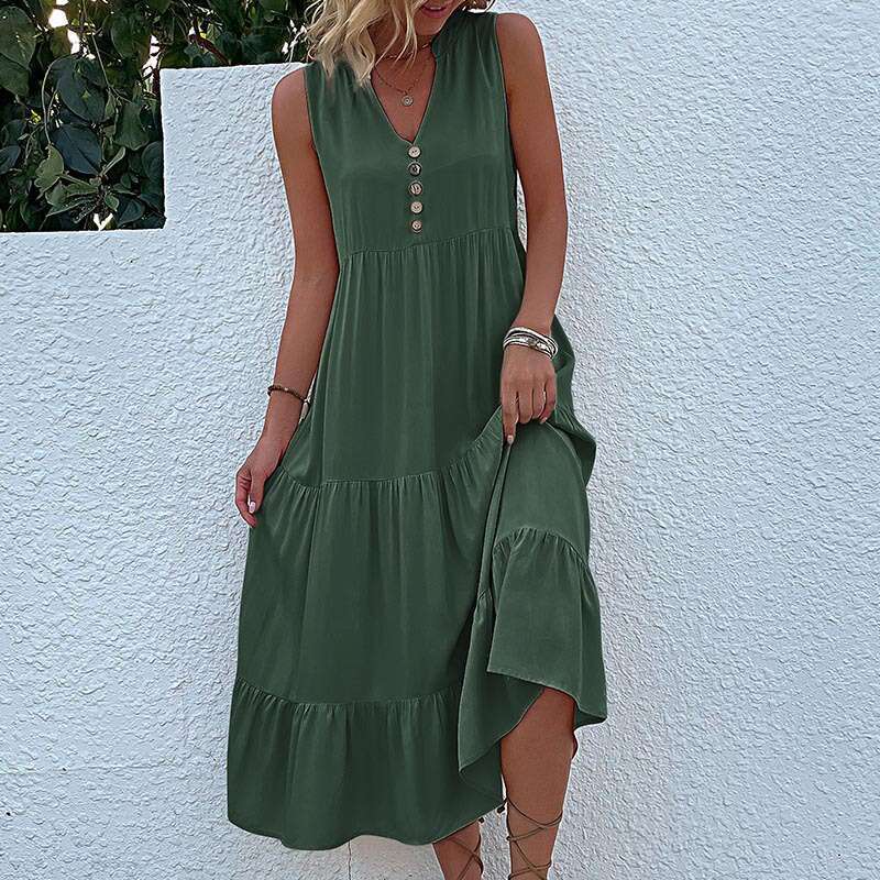 Summer hot item European and American vest skirt sleeveless loose casual solid color dress 2025 temperament versatile new trend clothing ins