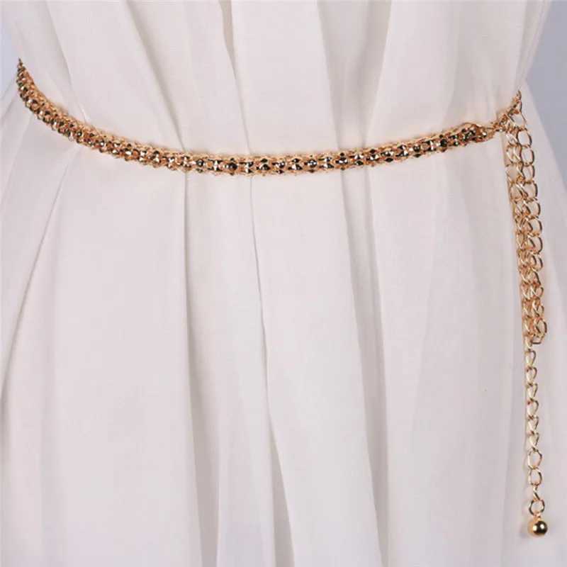 Warm chain elastic belt elegant waistband metal design with luxurious diamond Fem thin waistband Ceinture Femme X250410