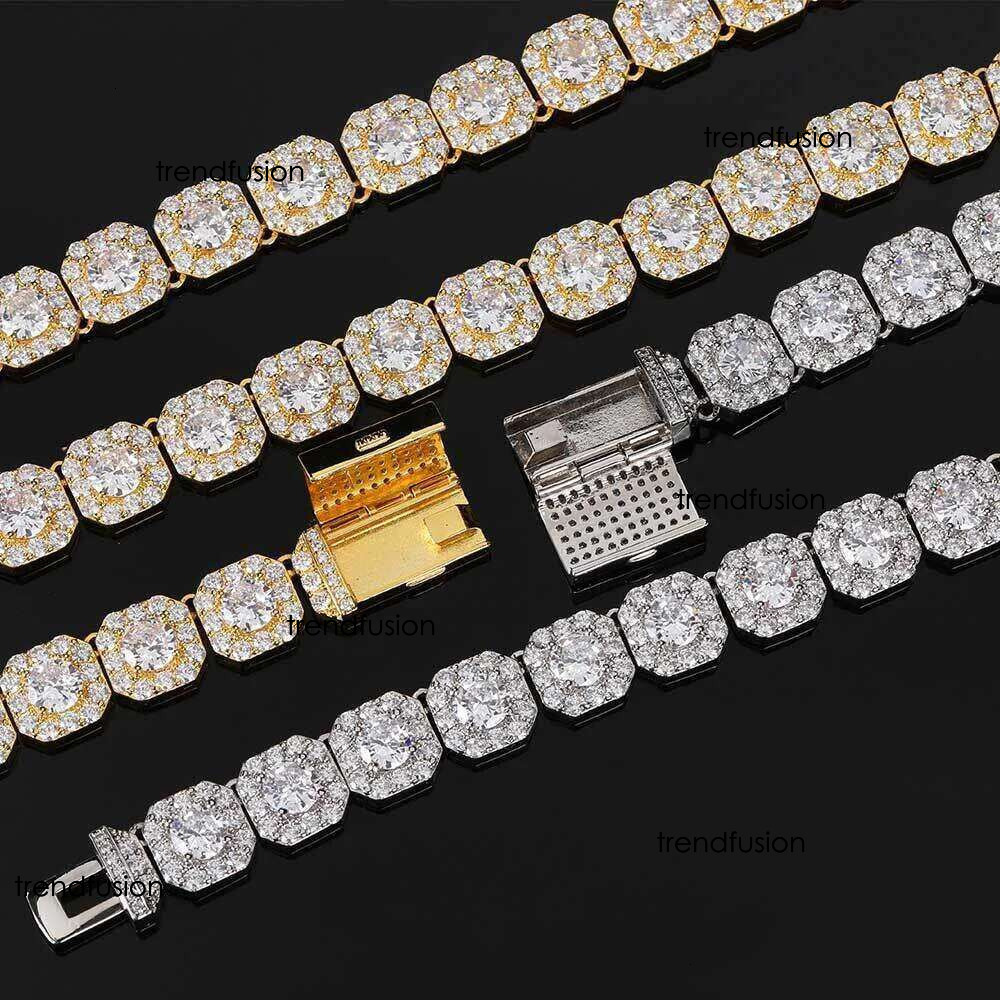 necklace moissanite chain Hip Hop Necklace Gold Plated Jewelry Iced Out Dia Clustered Tennis Chain