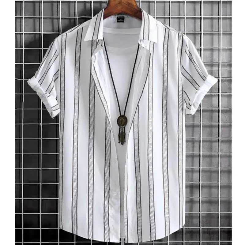 Hawaiian mens shirt 3D striped print high-quality mens clothing loose and excessive summer casual short sleeved bloom X250410