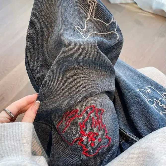 Plus Size Womens Straight-Leg Wide-Leg Loose-Fit High-Waisted Slimming Jeans AutumnWinter Plus Size Clothing Printed Cute Soft C251110