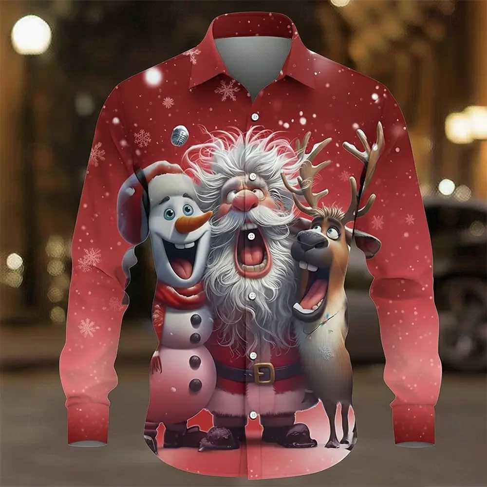 Christmas Mens Santa Claus Snowman Reindeer Shirt Button Up Shirt Long Sleeve Funny Outdoor Holiday Spring Fall Turndown Shirts K251110