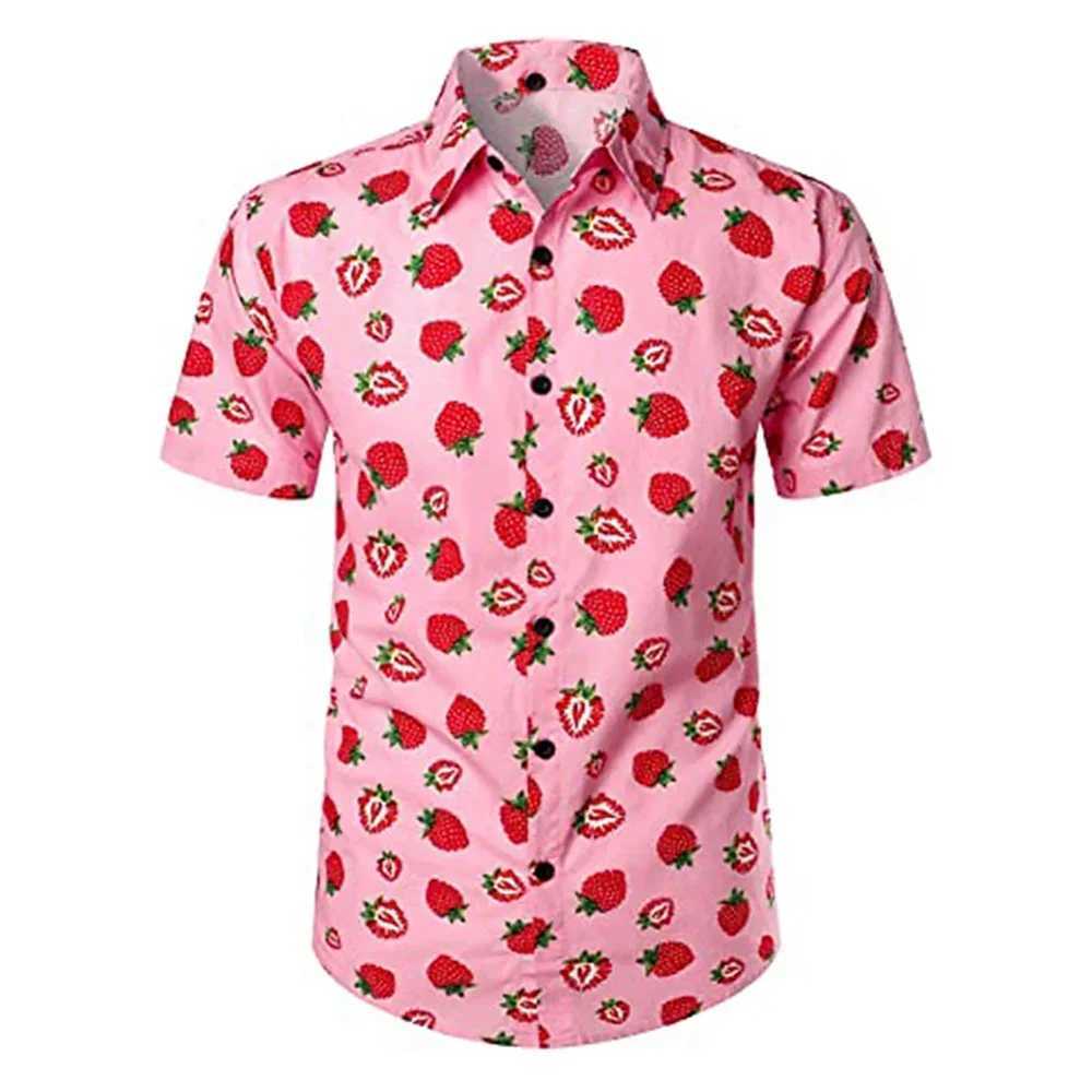 Mens short sleeved shirt Hawaiian shirt fruit celery banana pattern print street casual printed button down jacket X250410