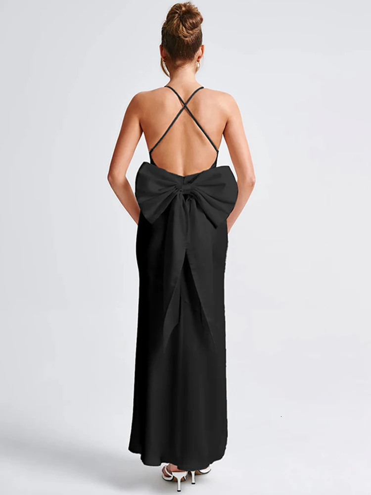Avrilyan satin bow spaghetti strap backless sexy dress for womens elegant body party dress long nightclub dress Vestidos 250403