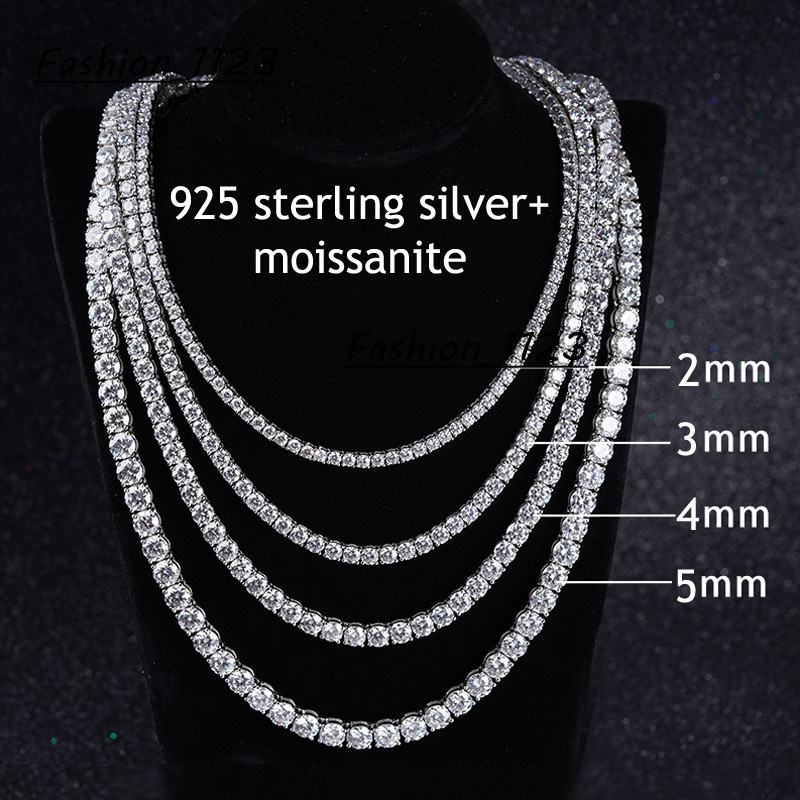 MON 01 Cheapest Price Hip Hop Moissanite Necklace 925 Sterling Silver Iced Out 2mm 3mm 4mm Moissanite Tennis Chain Necklace