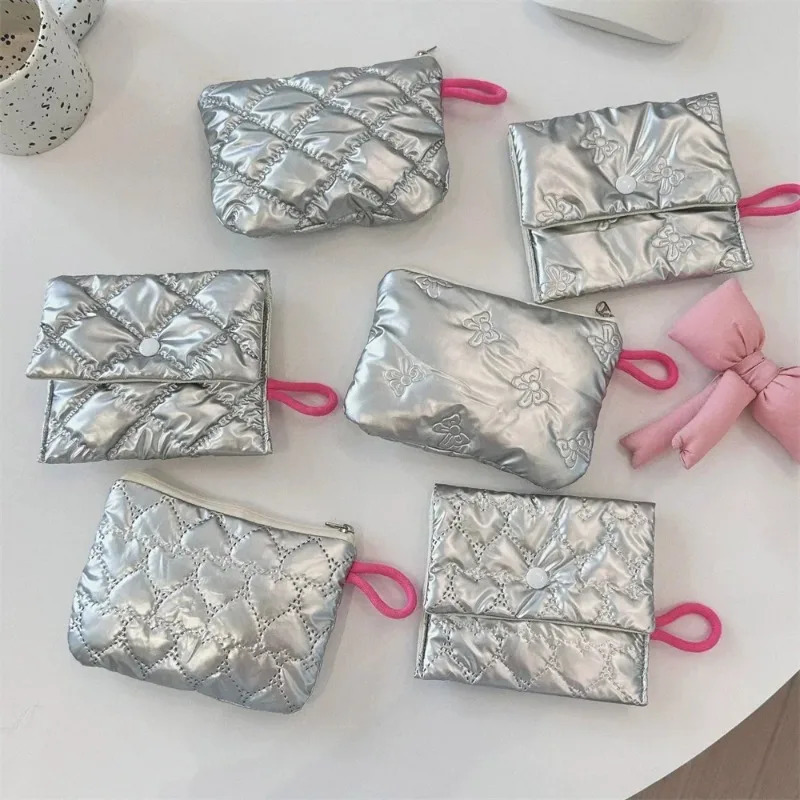 Silver Lingge Bow Pattern Coin Purses Small Canvas Coin Wallet Lady Earphone Coin Key Money Storage Bag Zipper Pouch 251110