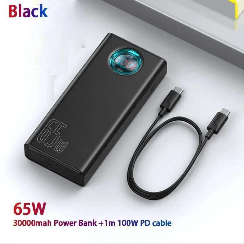 Baseus 65W 30000mAh Power Bank PD Quick Charge FCP SCP Powerbank Portable External Charger For Laptop Tablet phone