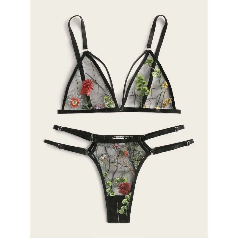 Lace Sexy Lingerie New Printed Mesh Three Point Sexy And Fun Set