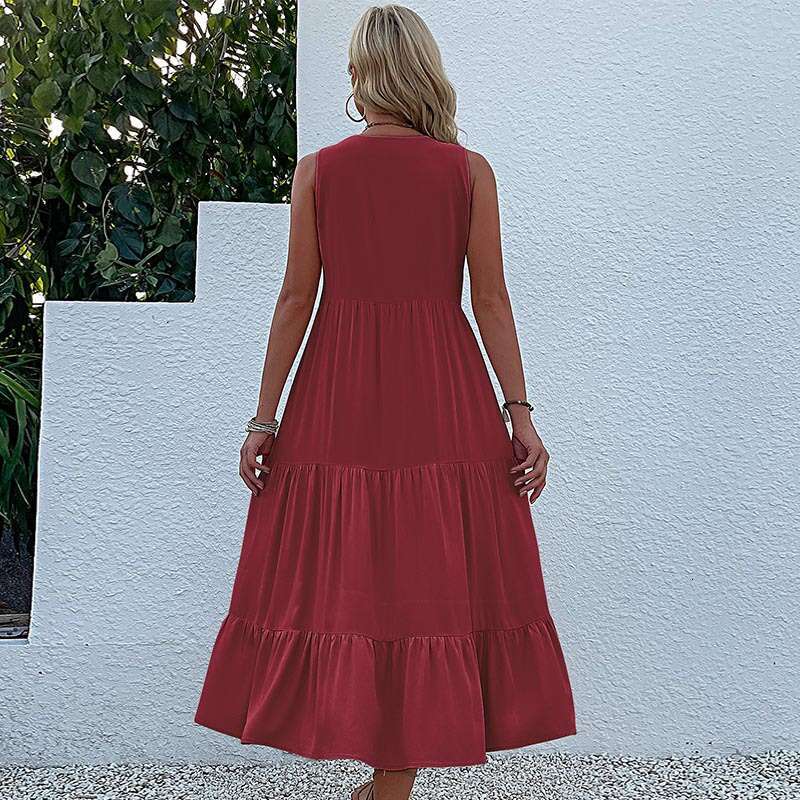 Summer hot item European and American vest skirt sleeveless loose casual solid color dress 2025 temperament versatile new trend clothing ins