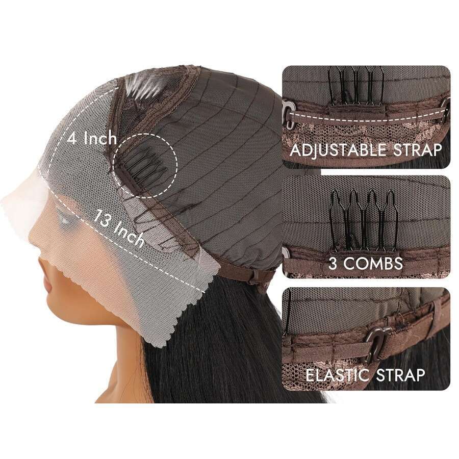 Women's Brazilian Remy Human - Kinky Blue Lace Front 13X4 HD Transparent Lace, Pre-Plucked Glueless Wig With Baby Hair Bleached Knots 180% Densit