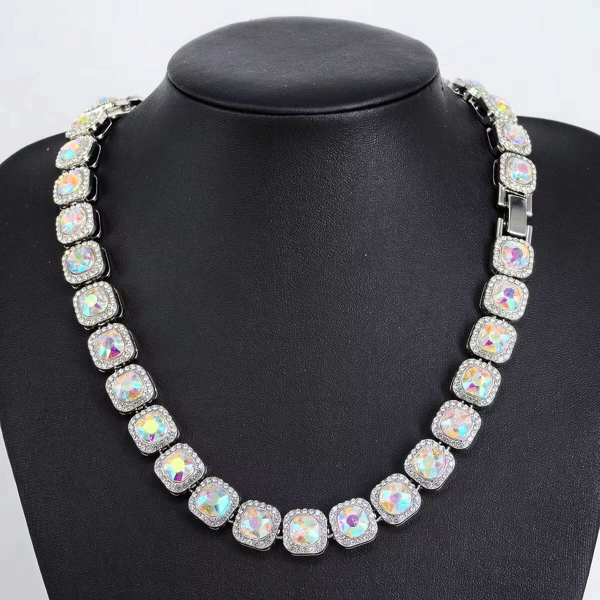 New Hip Hop Fashion Men's Square Miami Cuban Handmade Necklace 12mm rhie gold-plated crystal pearl chain