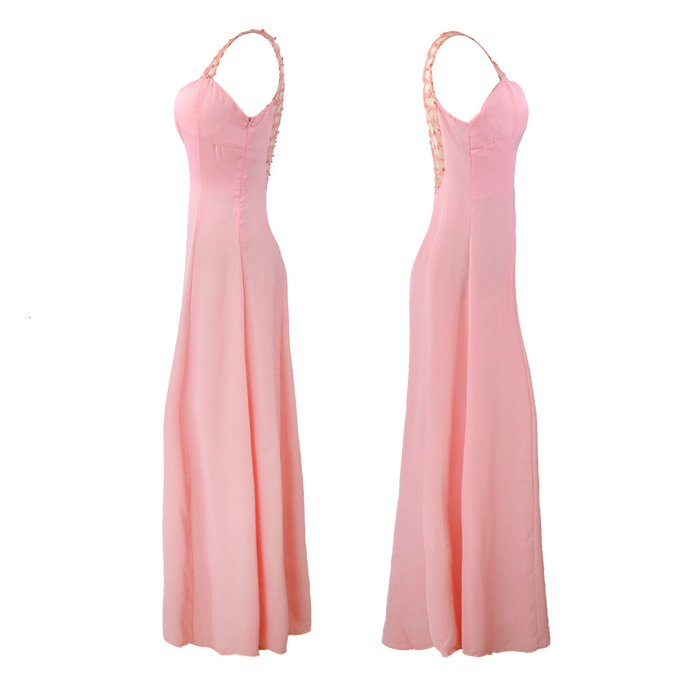 Hot selling 2025 New Deep V-neck Fashion Prom Chiffon Pink Evening Long Dress Women