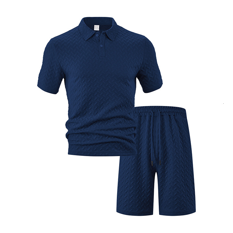 Summer Jacquard Multi Color Casual Set T-shirt Shorts Mens Solid Color Fashion Sports Fitness Men