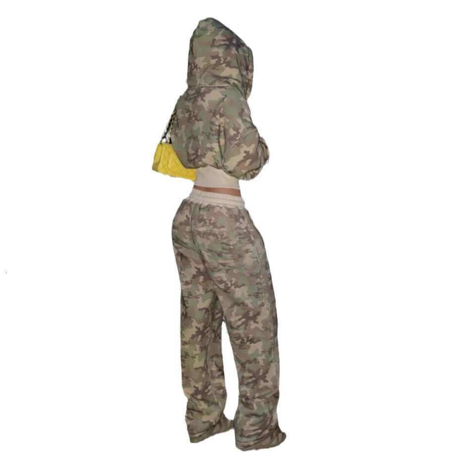 European American popular clothing, camouflage cardigan, long sleeved pants set, women's 2025 new style, chic and elegant clothing