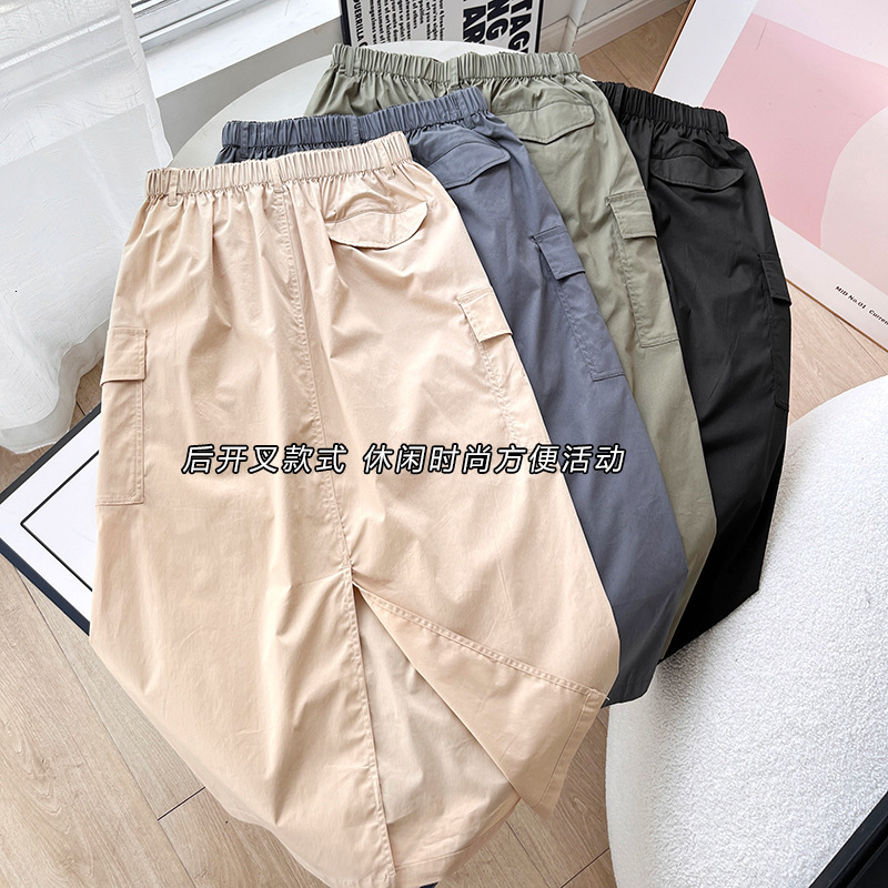 Japanese Single 2024 Spring Summer Casual Workwear Skirt Women Back Slit Straight Mid-Length Slimming Half Skirt 464890 210309