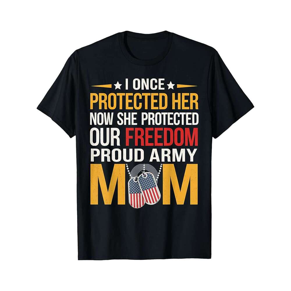 Designer T shirt Mom Protected Our Freedom Proud Military Mom US Flag - 220g T shits