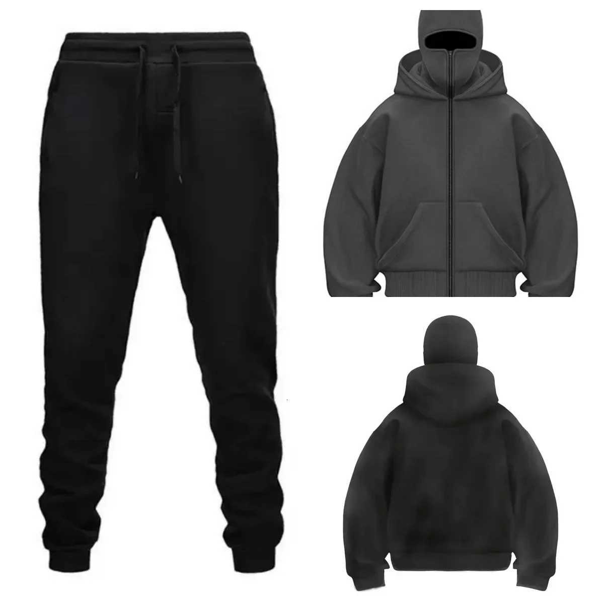 Mens set Y2K Gothic Harajuku Balaclava hooded sweatshirt mens hooded mask zipper winter sportswear European sizes W251110