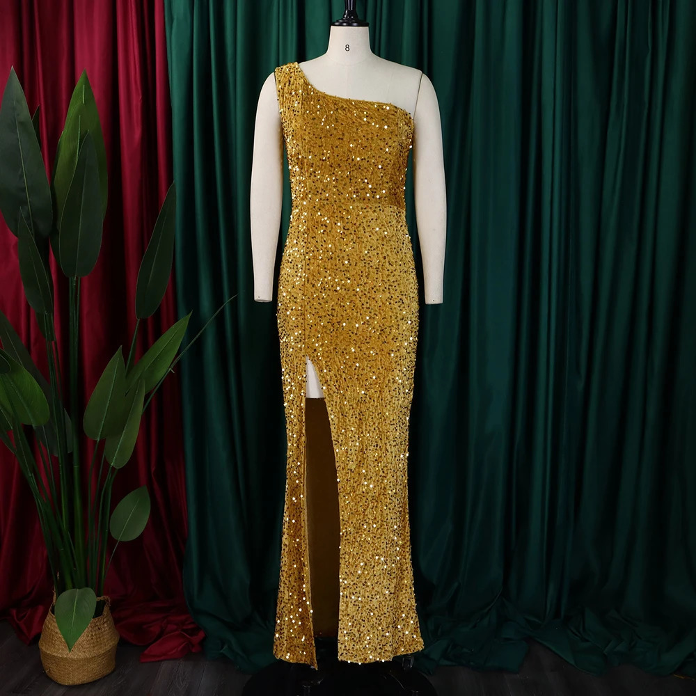 Red Black Blue Gold Yellow Sequin Dress Woman Evening Party Prom Elegant Long Party Dresses Clothes Club Costume Women 250409