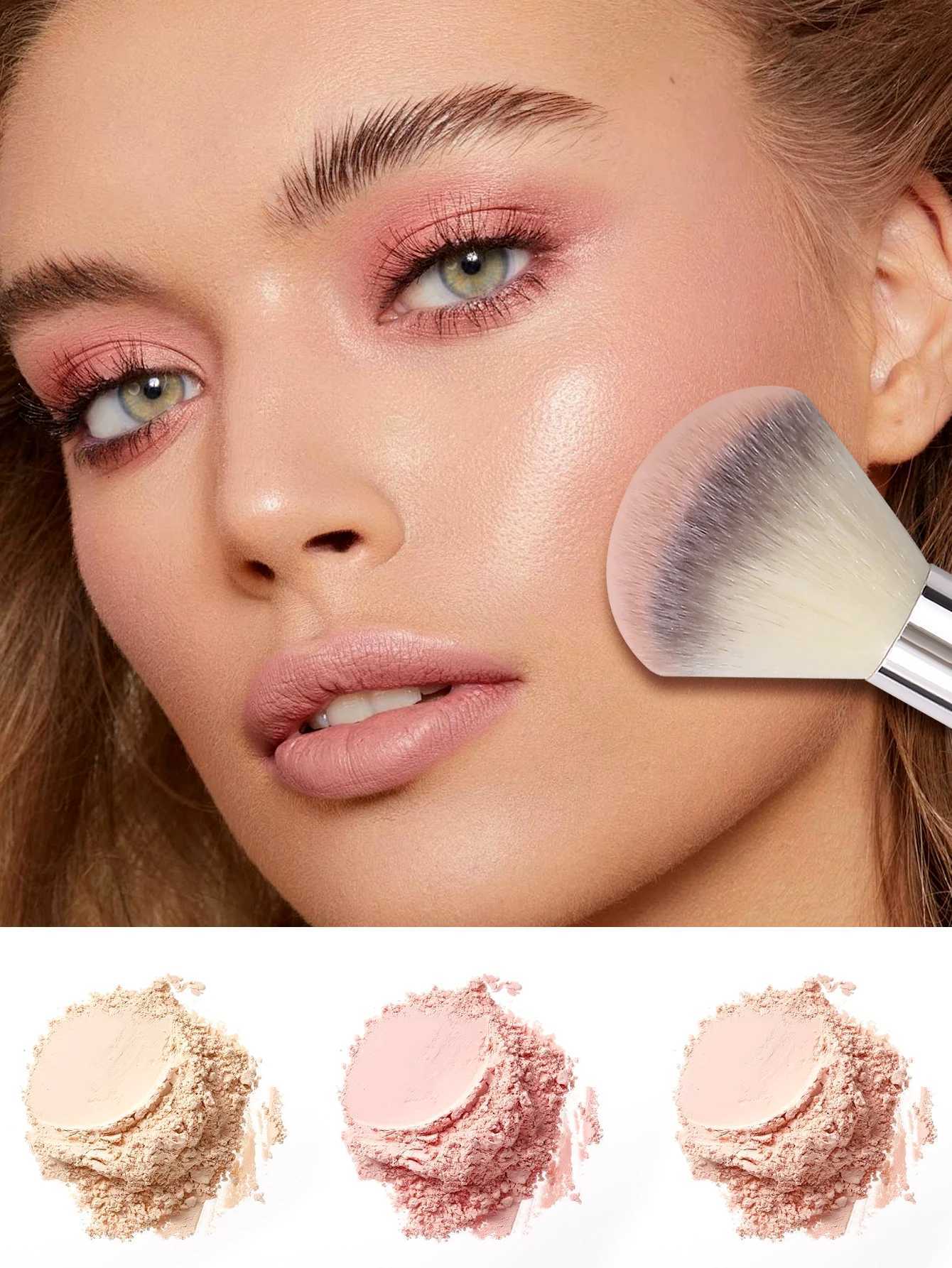 Multi-functional three-color bristle blush brush contouring brush synthetic fiber wooden handle professional makeup brush L251110