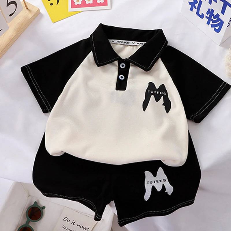 Childrens clothing quick drying polo shirt set boys T-shirt summer cotton short sleeved fashion set 2PCS 250409