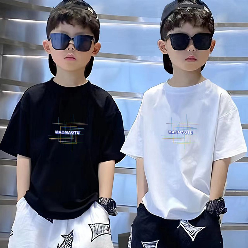 GS- Ddmyshoesvip Boys Short Sleeved Wear New Item Fashionable Handsome Cotton Children S Summer White Trendy T Shirt For Middle Aged And Large Childre