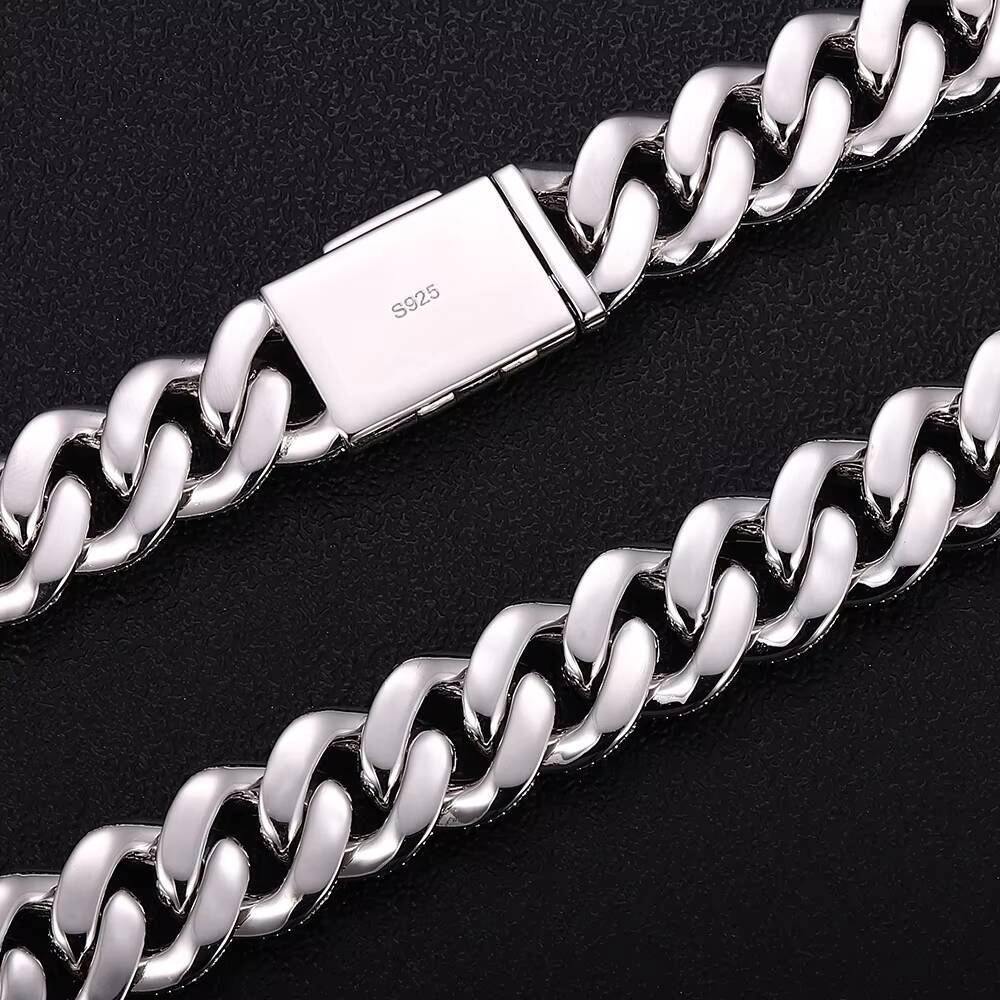 Wholesale Price 18mm VVS Moissanite Cuban Chain Necklace Ready to Ship Sterling Silver Cuban Necklace Gift