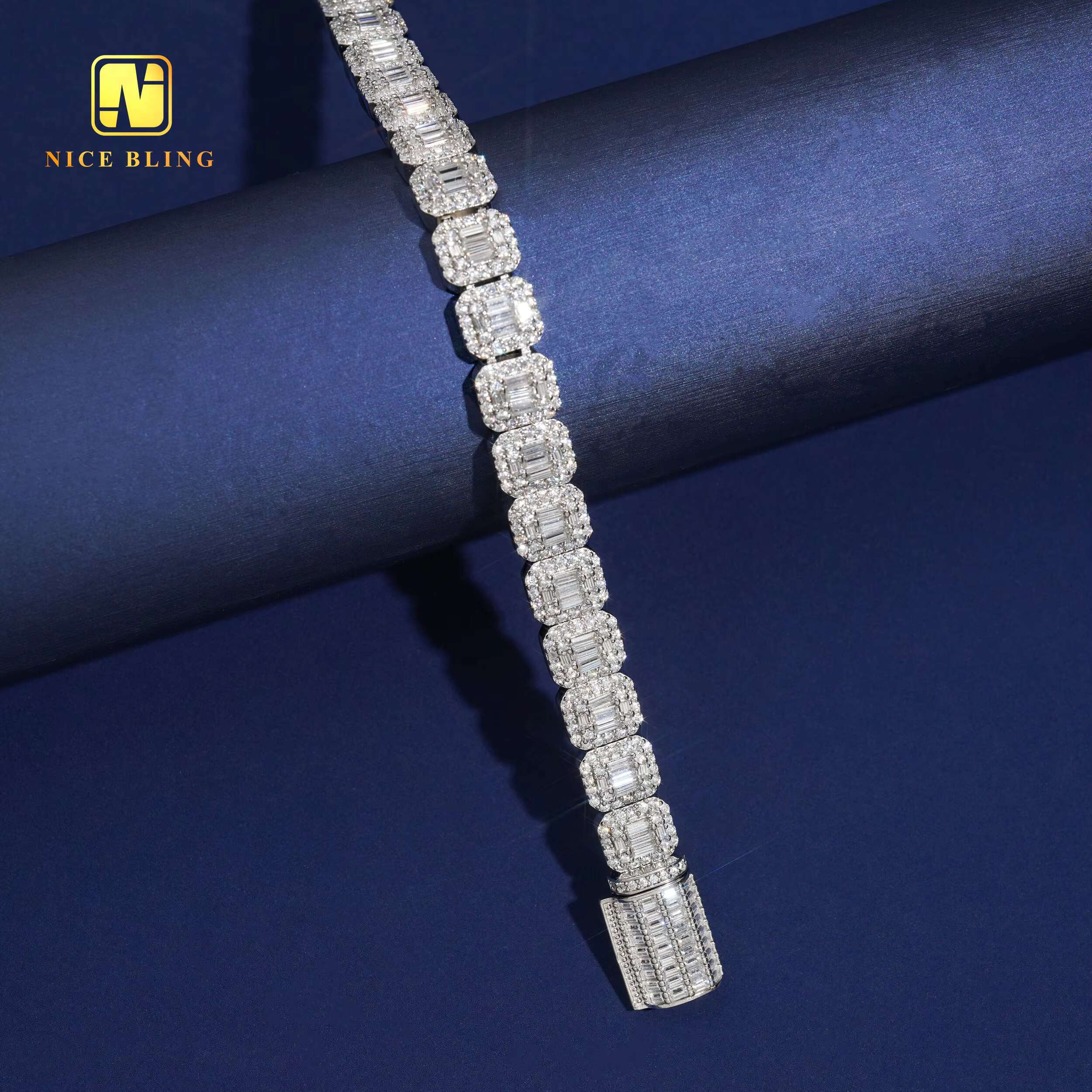 Guangzhou Shiny High Quality Hip Hop Ice Cold Jewelry Necklace Square French Long Stick Tennis Chain